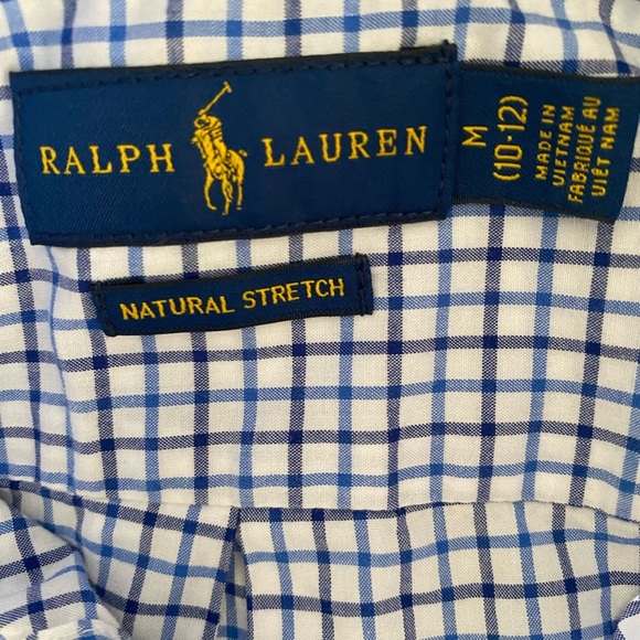 Ralph Lauren Natural Stretch LS Shirt, Blue Checked, Boys Size M 10/12 - Picture 3 of 7